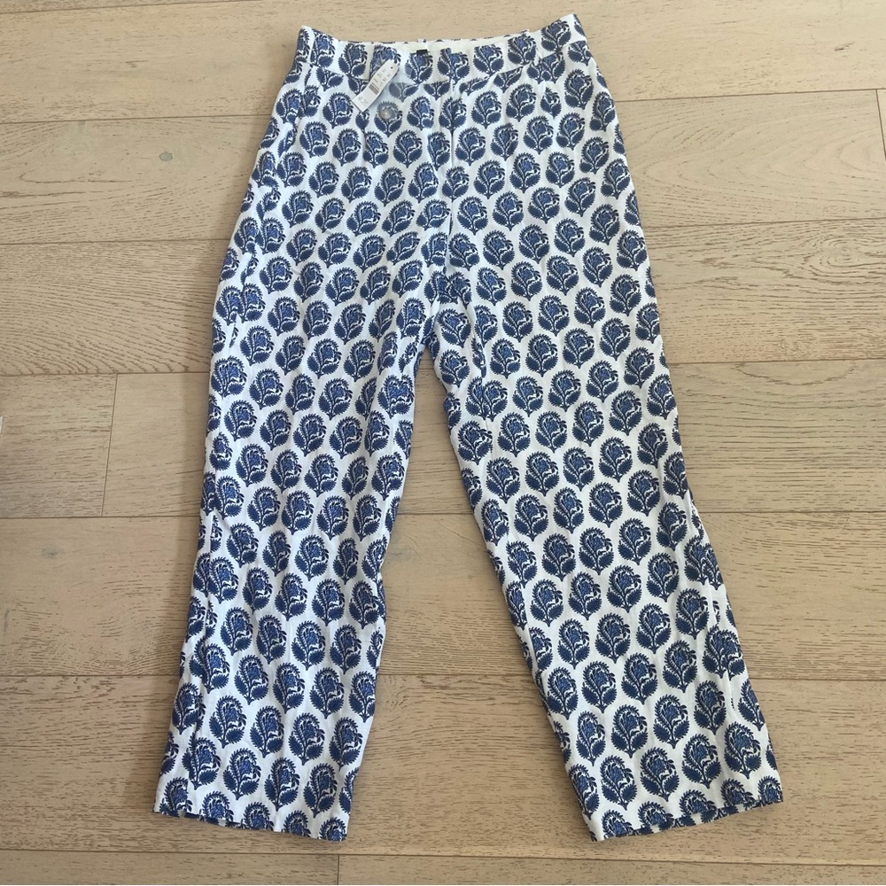 J.Crew Linen Blend Floral Pants Size 8 High Rise Resort Coastal NWT - Picture 2 of 9
